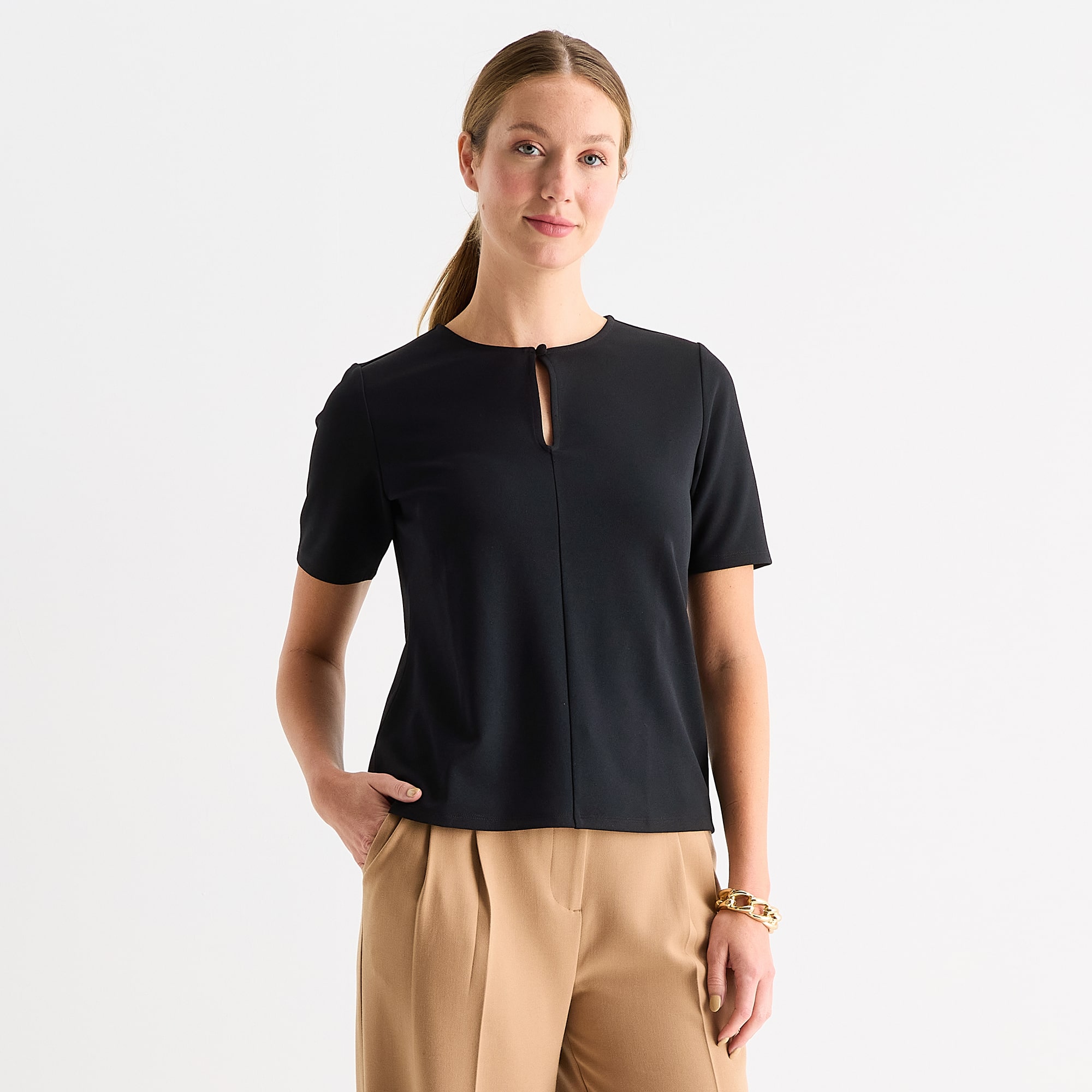 Liz Claiborne Womens Tall Keyhole Neck Short Sleeve Blouse