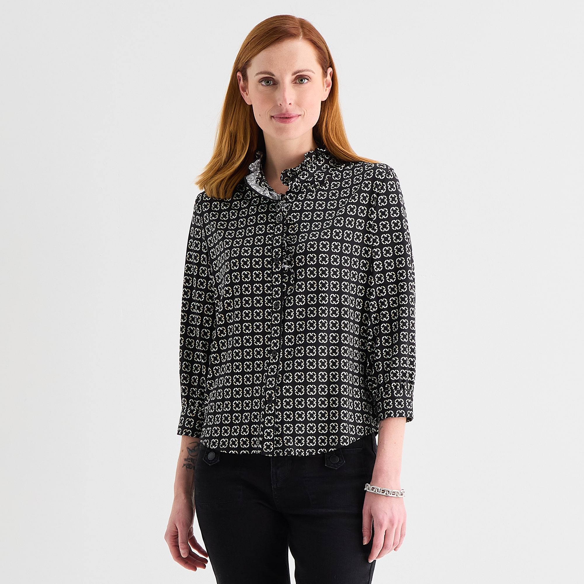 Liz Claiborne Womens Tall Crew Neck Long Sleeve Blouse