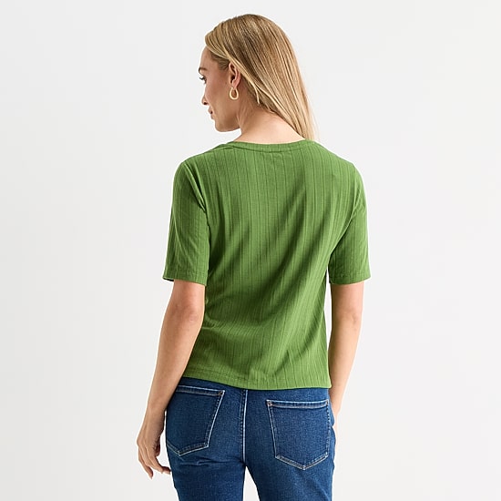 Liz Claiborne Womens Short Sleeve Regular Fit Henley Shirt