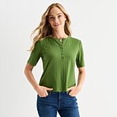Liz Claiborne Womens Short Sleeve Regular Fit Henley Shirt