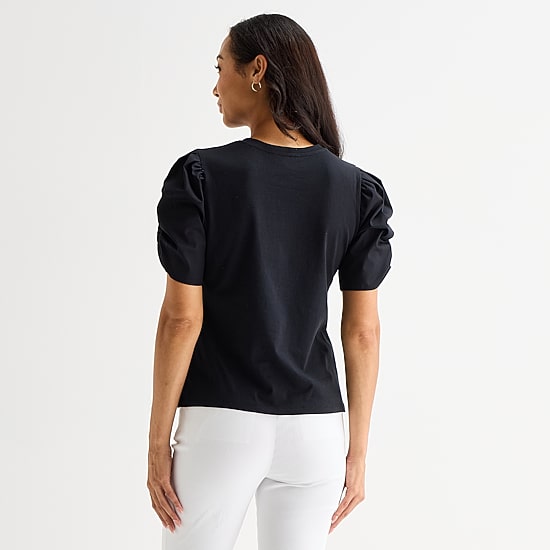 Liz Claiborne Womens Petite Crew Neck Short Sleeve Blouse