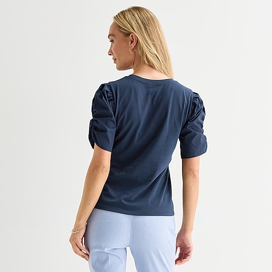 Liz Claiborne Womens Round Neck Short Sleeve Blouse