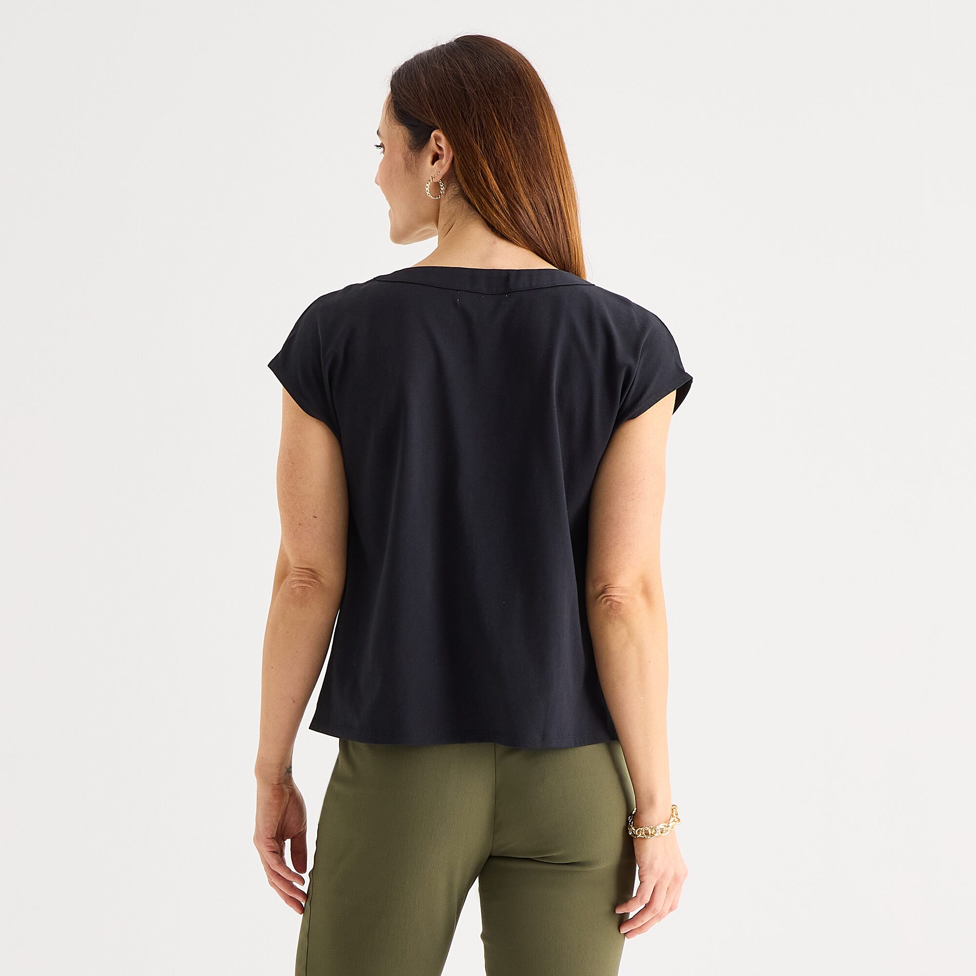 Liz Claiborne Womens V Neck Short Sleeve Satin Blouse