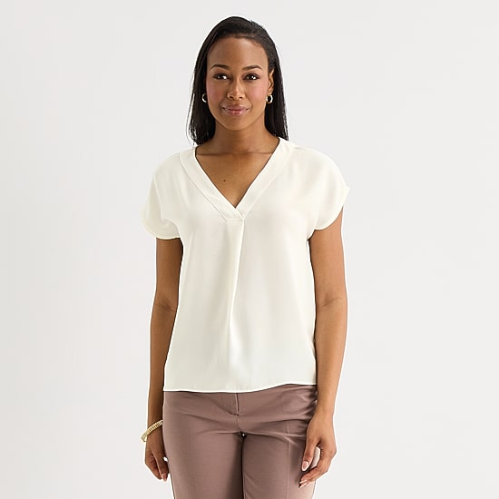 Liz Claiborne Womens V Neck Short Sleeve Blouse