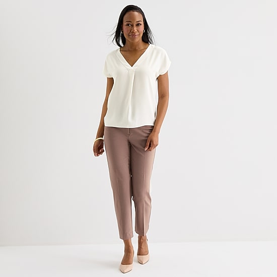Liz Claiborne Womens V Neck Short Sleeve Blouse