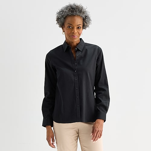 Liz Claiborne Womens Long Sleeve Dress Shirt In Black
