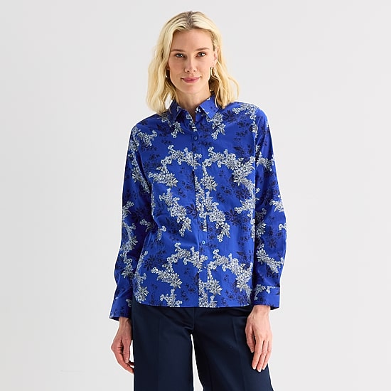 Liz Claiborne Womens Cuffed Long Sleeve Regular Fit Button-Down Shirt