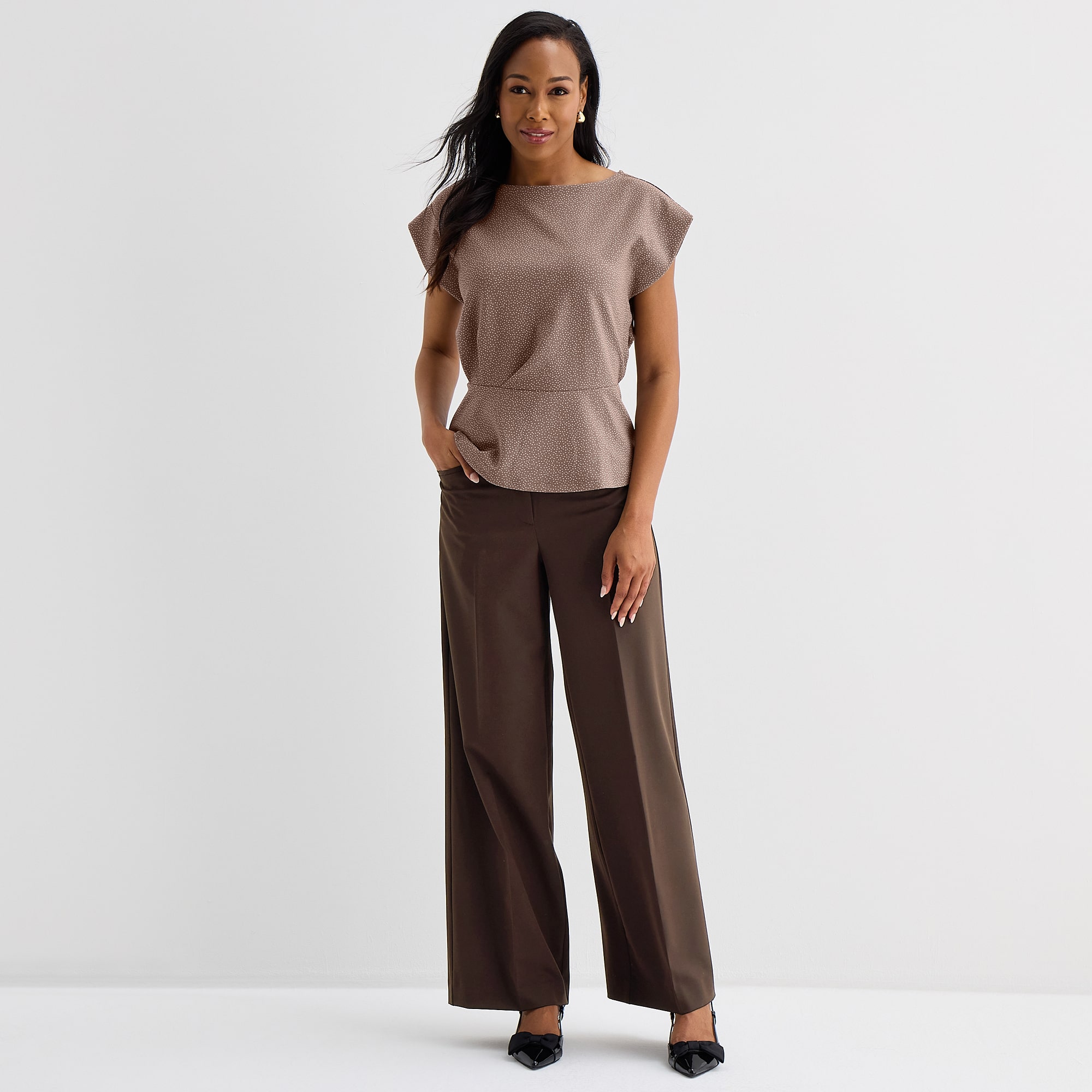 Liz Claiborne Womens Round Neck Short Sleeve Peplum Top