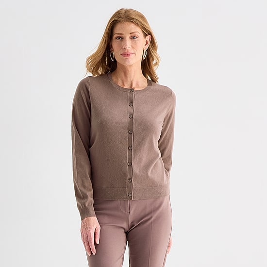 Liz Claiborne Womens Crew Neck Long Sleeve Button Cardigan