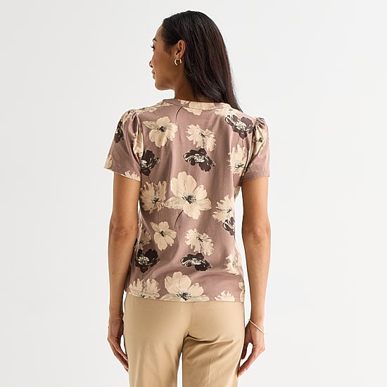 Liz Claiborne Womens Split Crew Neck Short Sleeve Blouse