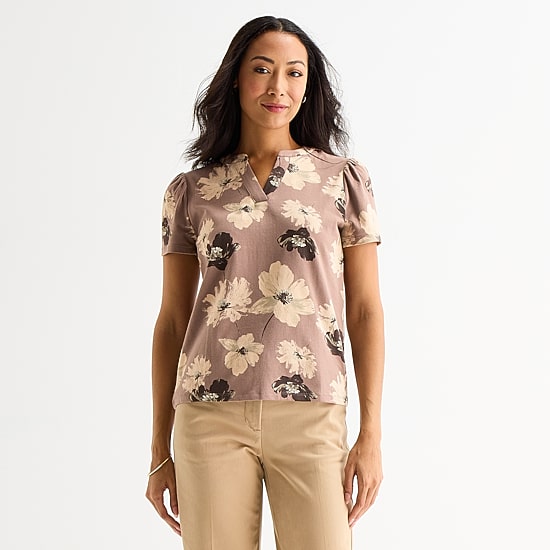 Liz Claiborne Womens Split Crew Neck Short Sleeve Blouse