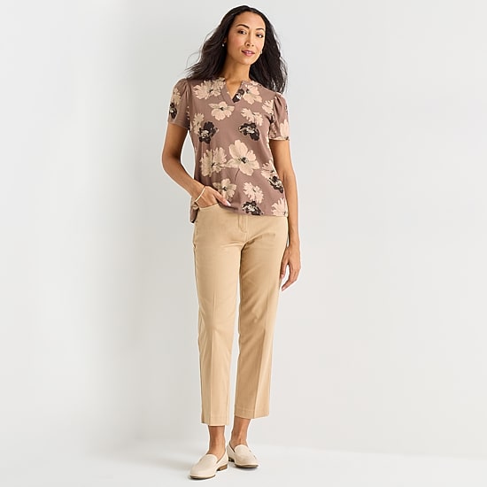 Liz Claiborne Womens Split Crew Neck Short Sleeve Blouse