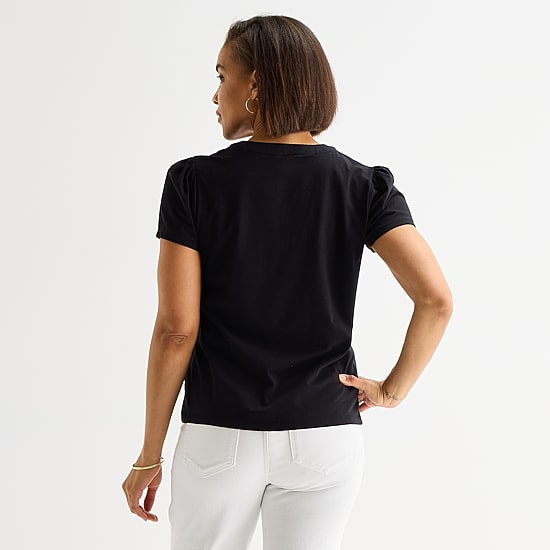 Liz Claiborne Womens Split Crew Neck Short Sleeve T-Shirt