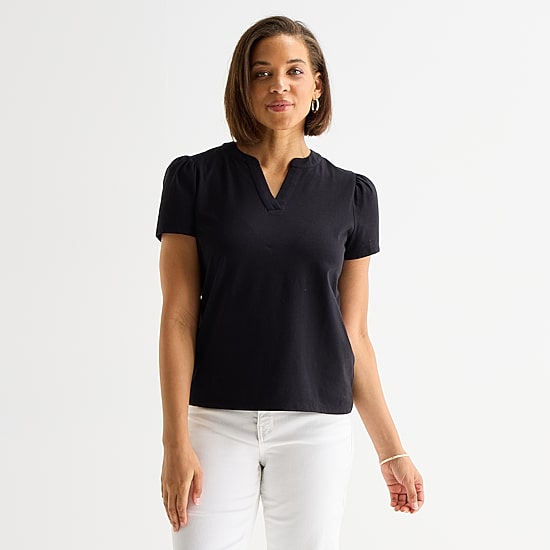 Liz Claiborne Womens Split Crew Neck Short Sleeve T-Shirt