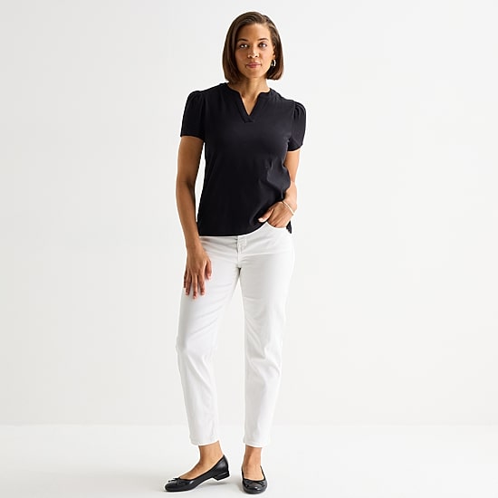 Liz Claiborne Womens Split Crew Neck Short Sleeve T-Shirt