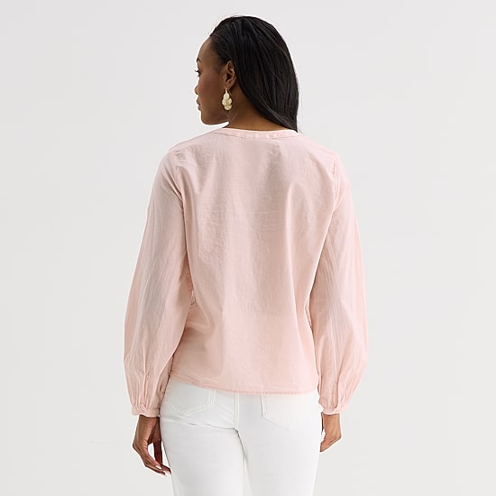 Liz Claiborne Womens Crew Neck Bishop Long Sleeve Regular Fit Button-Down Shirt