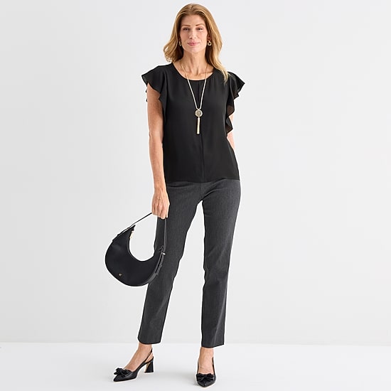 Liz Claiborne Womens Crew Neck Short Sleeve Blouse