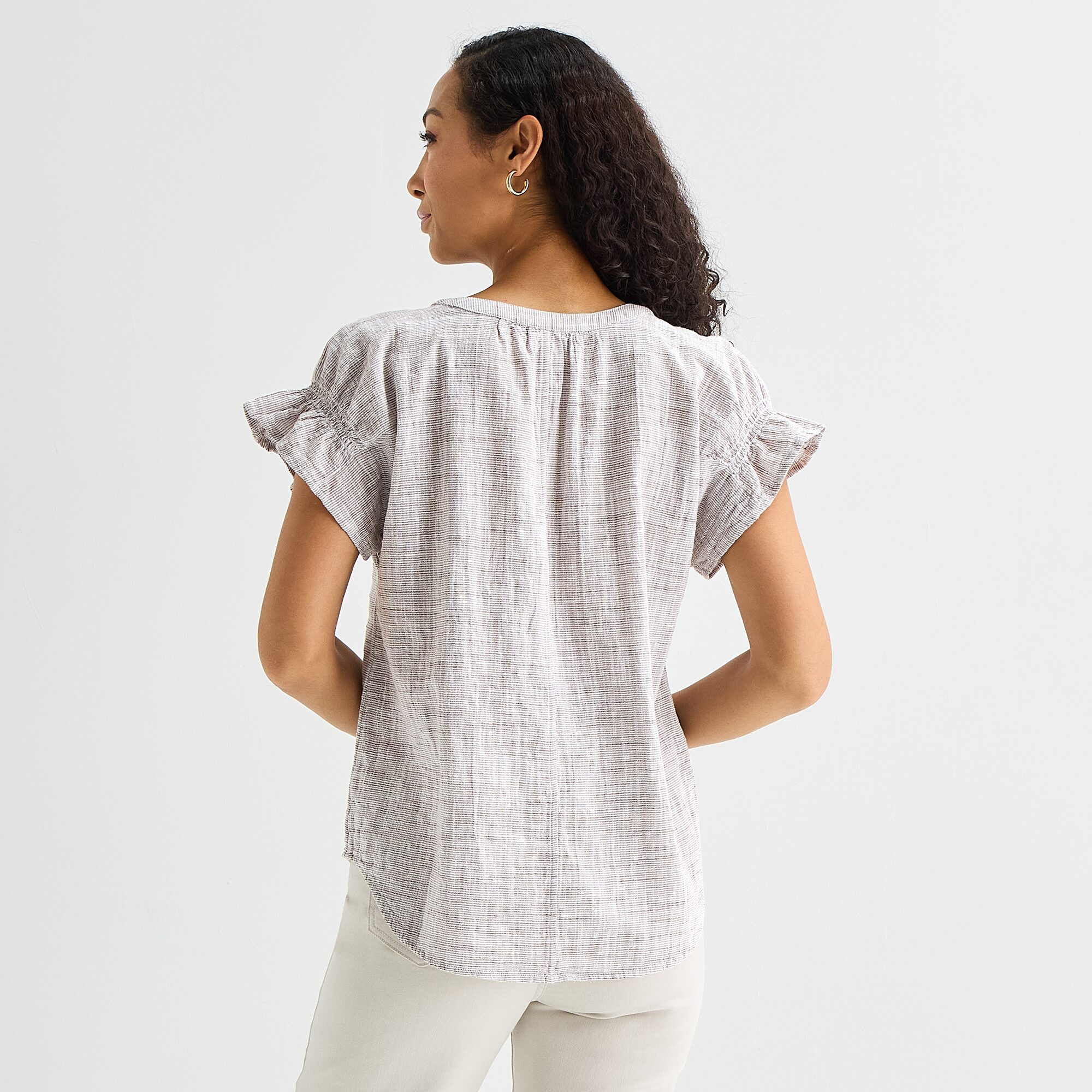 Liz Claiborne Womens Split Crew Neck Short Sleeve Blouse