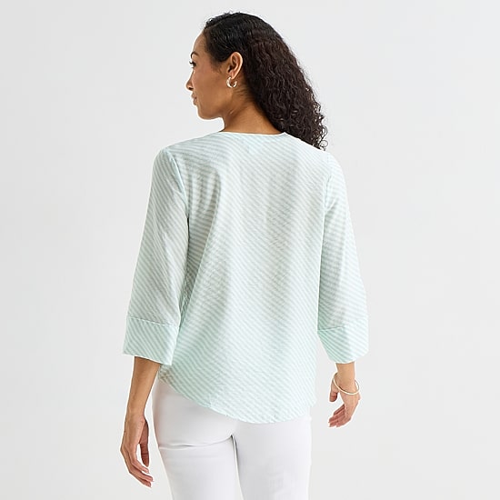 Liz Claiborne Petite Womens Split Crew Neck 3/4 Sleeve Tunic Top