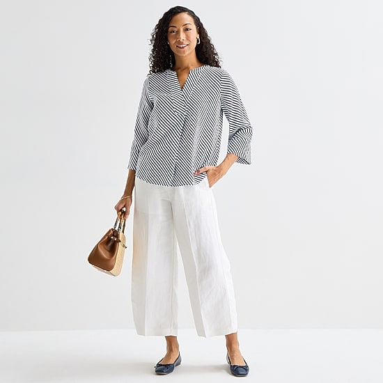 Liz Claiborne Womens Split Crew Neck 3/4 Sleeve Tunic Top