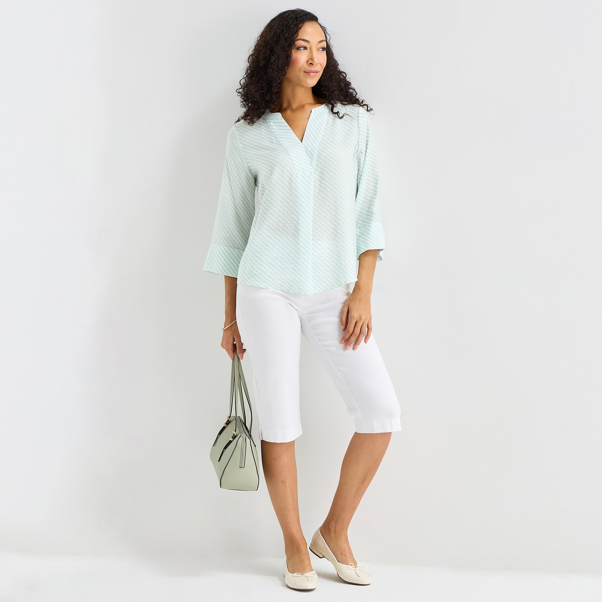 Liz Claiborne Petite Womens Split Crew Neck 3/4 Sleeve Tunic Top