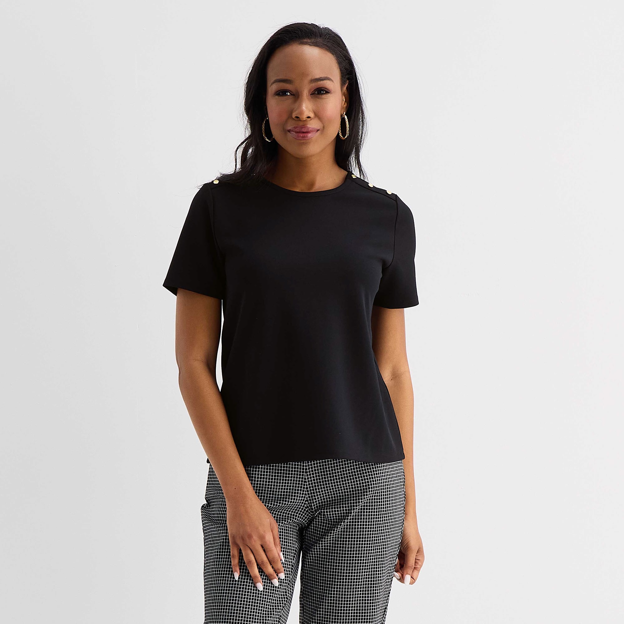 Liz Claiborne Womens Crew Neck Short Sleeve Blouse