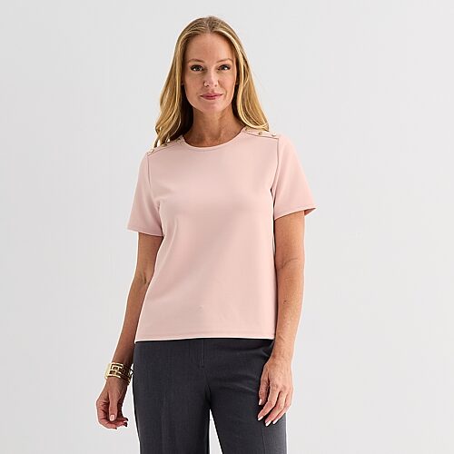 Liz Claiborne Womens Crew Neck Short Sleeve Blouse In Pink