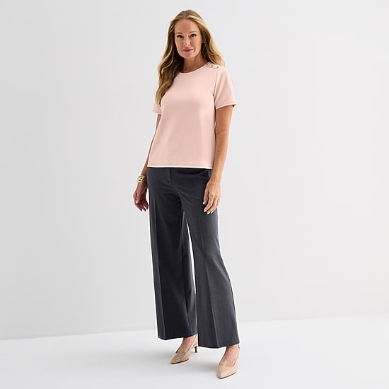 Liz Claiborne Womens Crew Neck Short Sleeve Blouse