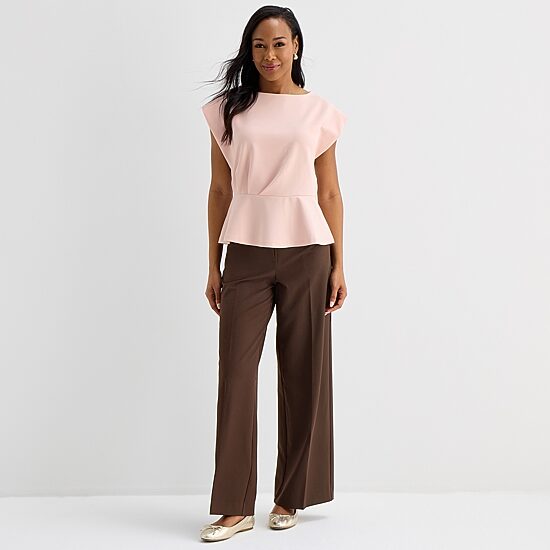 Liz Claiborne Womens Round Neck Short Sleeve Peplum Top