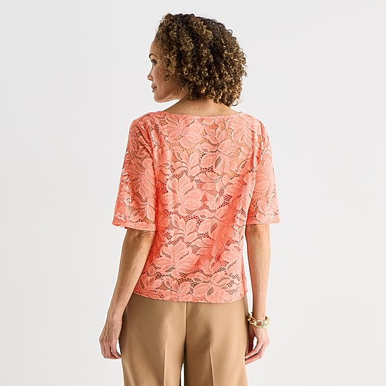 Liz Claiborne Womens Boat Neck Elbow Sleeve Blouse