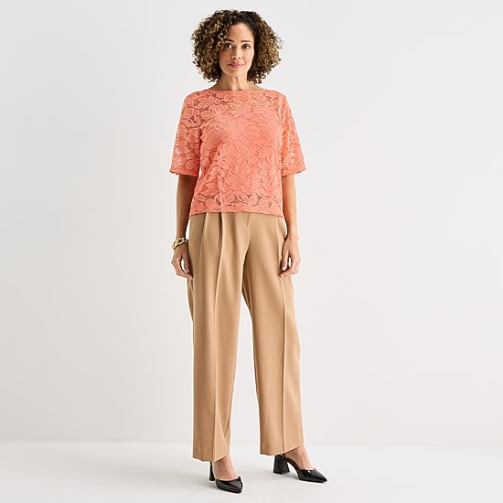 Liz Claiborne Womens Boat Neck Elbow Sleeve Blouse