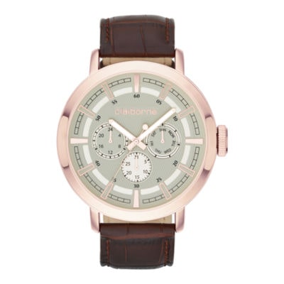 Claiborne® Mens Rose-Tone Leather Strap Multifunction Watch