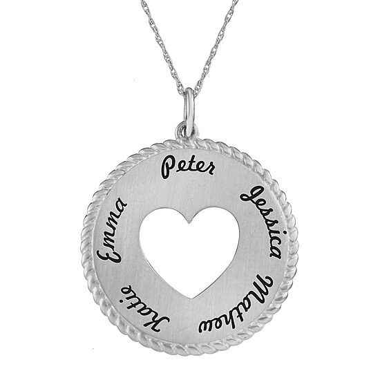 Personalized 10K White Gold Cut-out Heart Disc Name Pendant Necklace