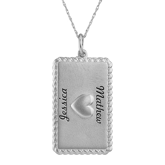 Personalized Sterling Silver Rectangular Puffed Heart Pendant Necklace