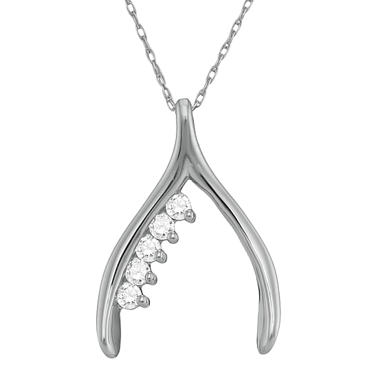 Personalized 10K White Gold Birthstone Wishbone Pendant Necklace