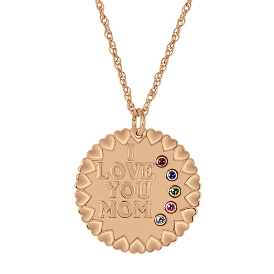 Personalized "I Love You Mom" Birthstone CZ Pendant Necklace