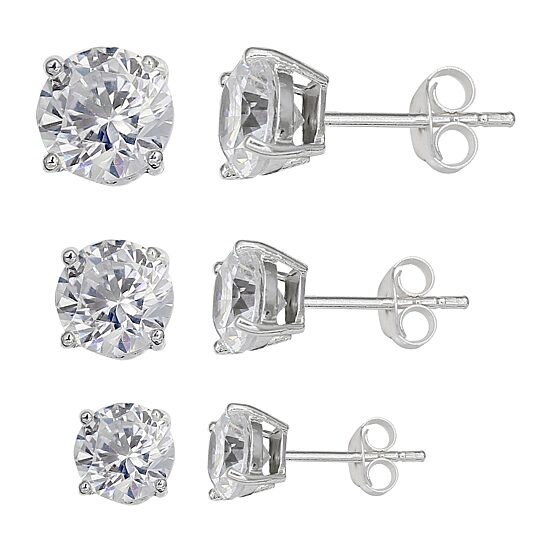 Silver Treasures Womens 3 Pair Earring Set