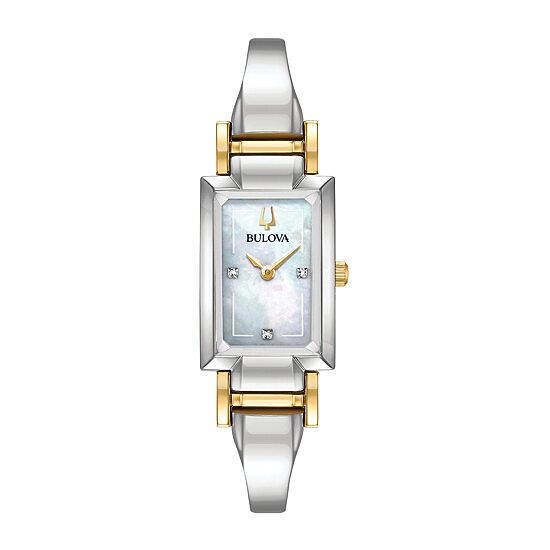 Bulova Classic Womens Diamond Accent Two Tone Stainless Steel Bangle Watch 98p188