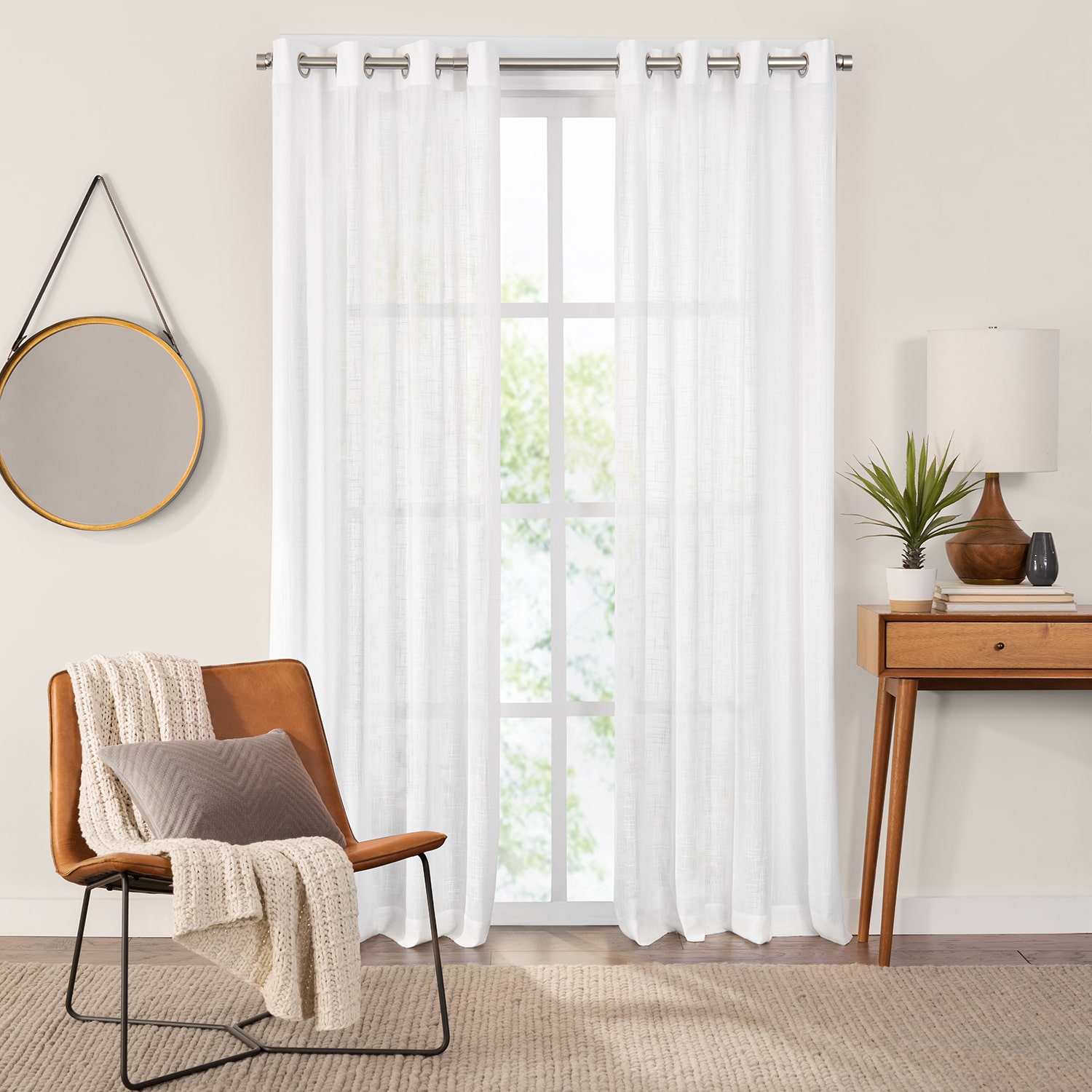 Fieldcrest Arden Solid Cotton Grommet Top Sheer Single Curtain Panel