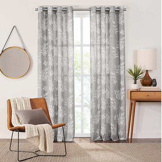Fieldcrest Arden Tossed Bouquet Cotton Grommet Top Sheer Single Curtain Panel