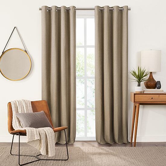 Fieldcrest Devin Solid Cotton Chambray Grommet Top Energy Saving 100% Blackout Single Curtain Panel
