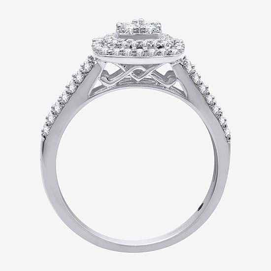 I Said Yes (H-I / I1) 1 CT.T.W. Lab-Grown Diamond Cushion Side Stone Halo Bridal Set in Sterling Silver