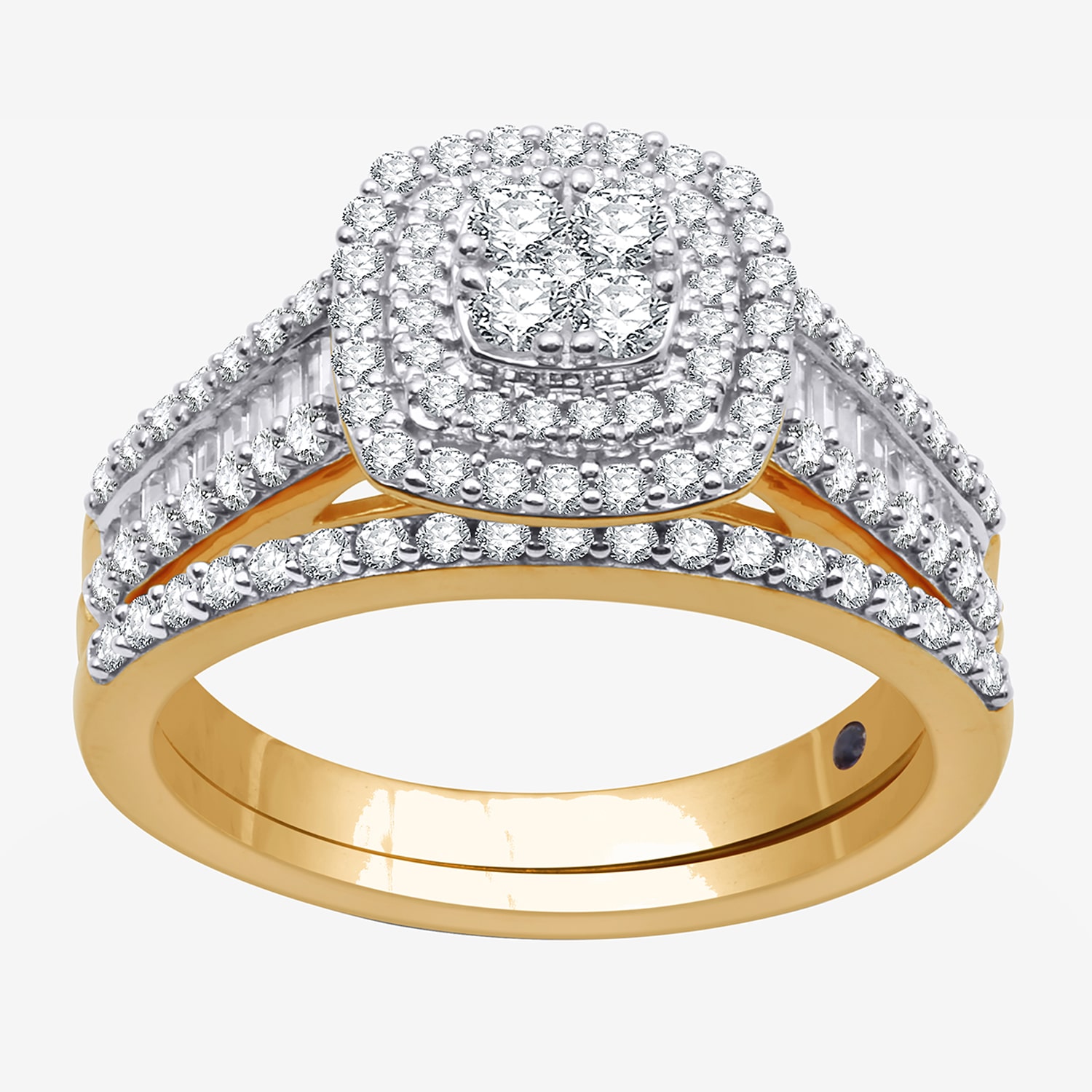 I Said Yes (H-I / I1) 1 CT.T.W. Lab-Grown Diamond Cushion Side Stone Halo Bridal Set Sterling Silver