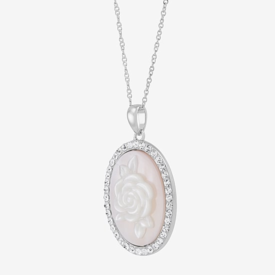 Cameo Womens Pink Mother Of Pearl Sterling Silver Flower 18 Inch Pendant Necklace
