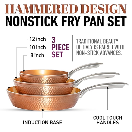 Gotham Steel Hammered Copper 3-Pc. Nonstick Fry Pan Set