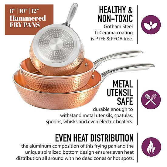 Gotham Steel Hammered Copper 3-Pc. Nonstick Fry Pan Set