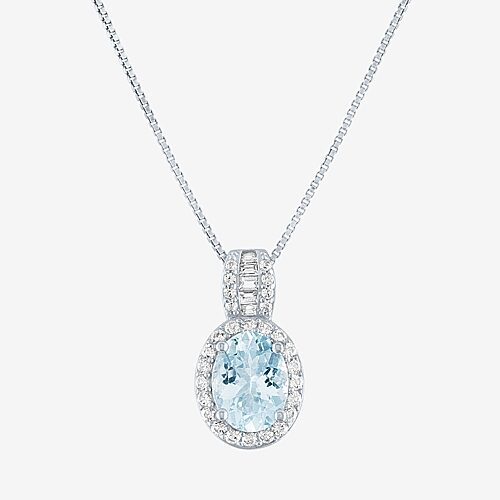 FINE JEWELRY Womens Simulated Blue Aquamarine Sterling Silver Oval 18 Inch Pendant Necklace, One Size