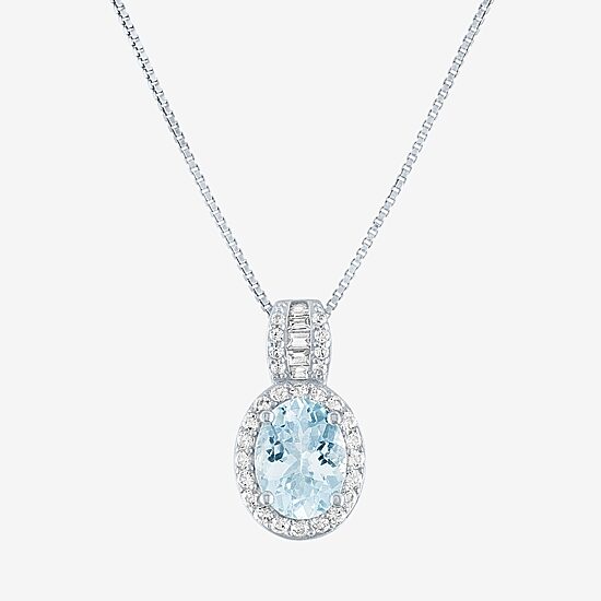 Womens Simulated Blue Aquamarine Sterling Silver Oval 18 Inch Pendant Necklace