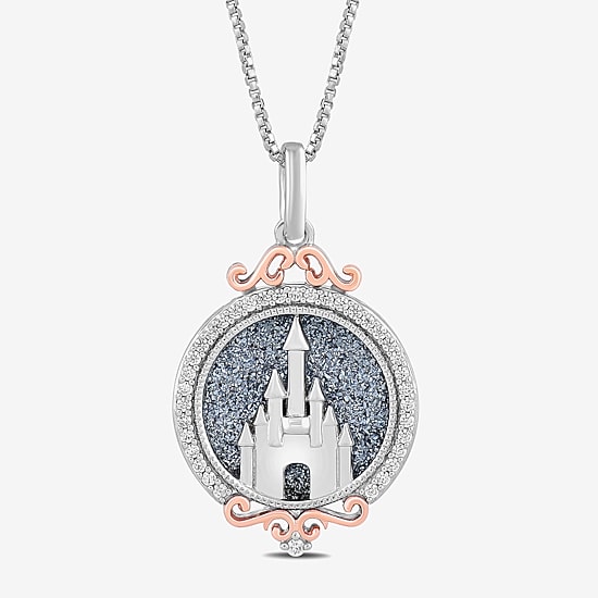Enchanted Disney Fine Jewelry Womens 1/8 CT.T.W. Natural Diamond 14K Gold Over Silver Sterling Silver Princess Pendant Necklace