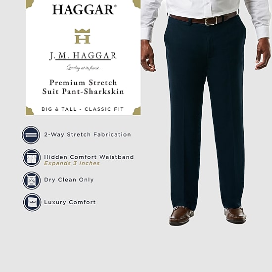 Haggar JMH Premium Stretch Sharkskin Mens Big Stretch Fabric Classic Fit Flat Front Suit Pant